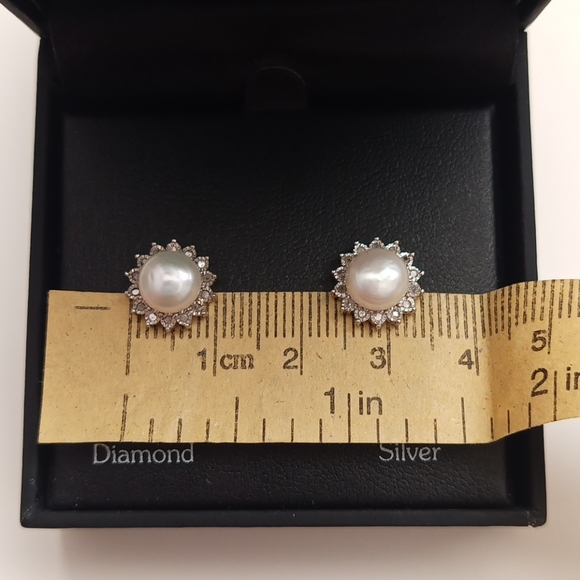 Diamond Pearl Sterling Silver Earrings 1/10 ct. TW - Picture 11 of 11